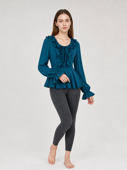 Renaissance Blouse with a Jabot, Lace-Up Detail, and Sleeves
