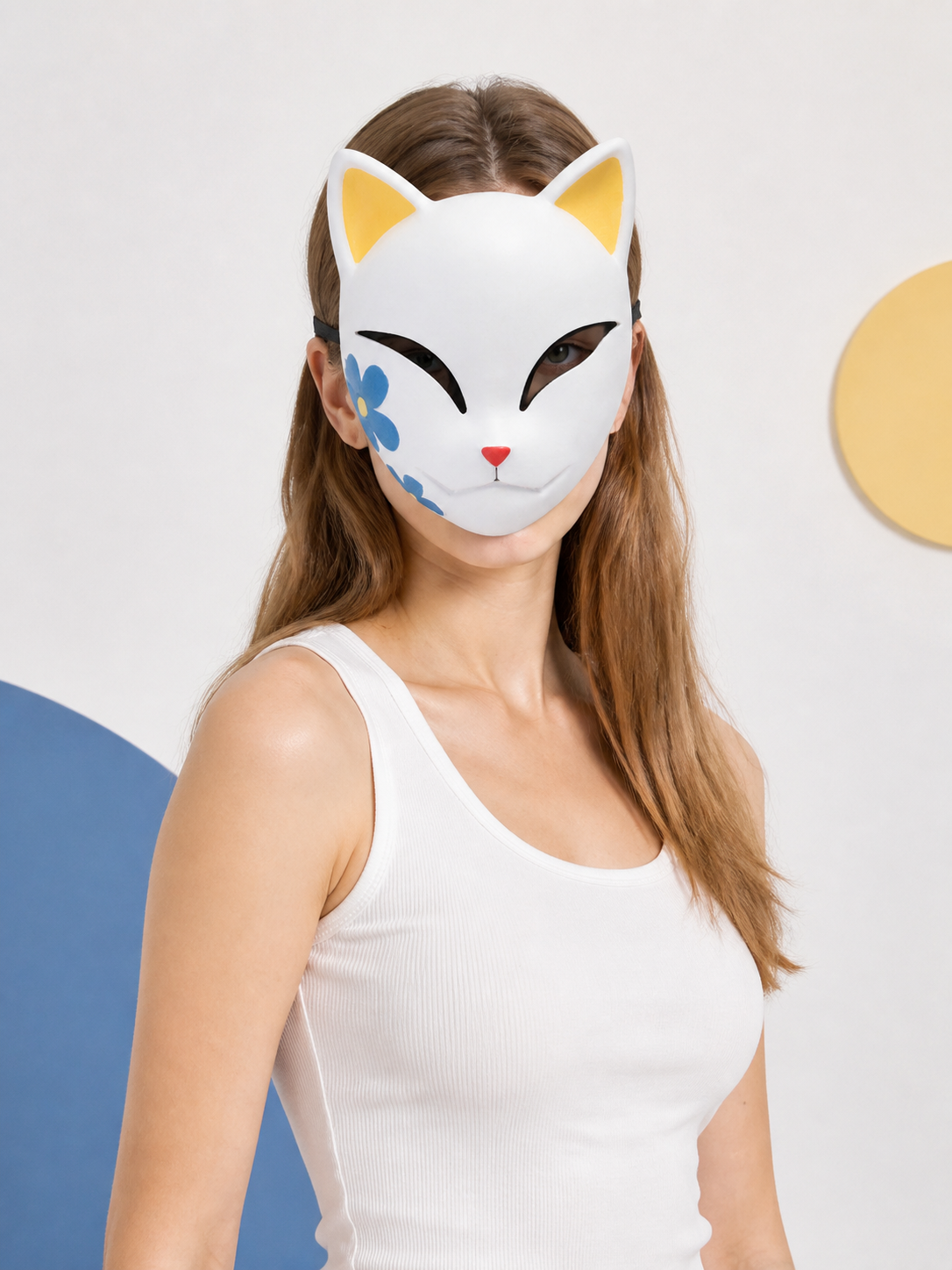 White Carnival Mask with Ears for Cosplay Costume Masks detail