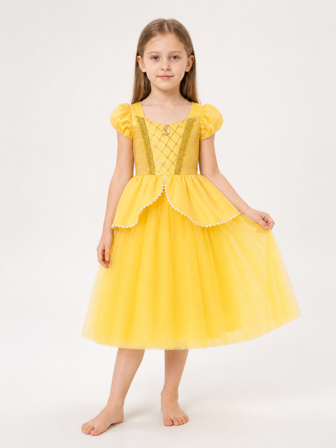 Yellow Princess Costume Dress for Halloween and Cosplay Costume Dresses detail