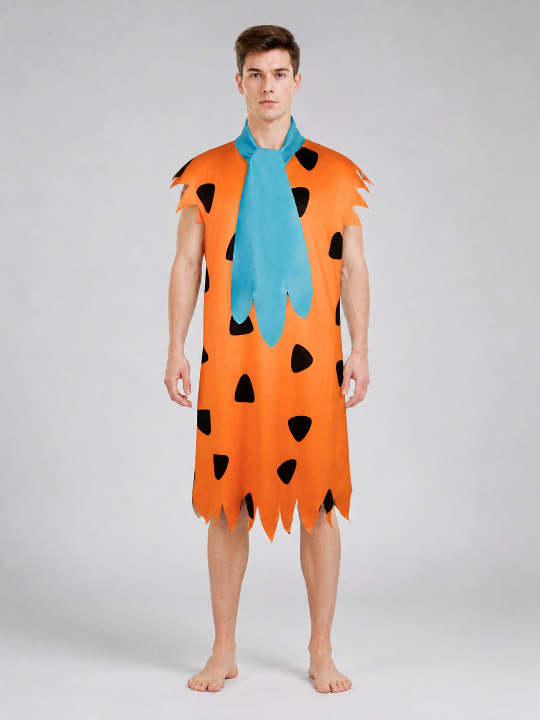 Orange Dress with Black Spots and Blue Accessory on-model front view 7