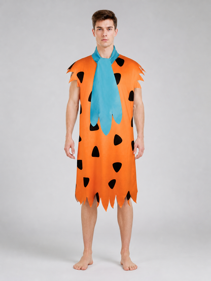 Orange Dress with Black Spots and Blue Accessory on-model front view 7