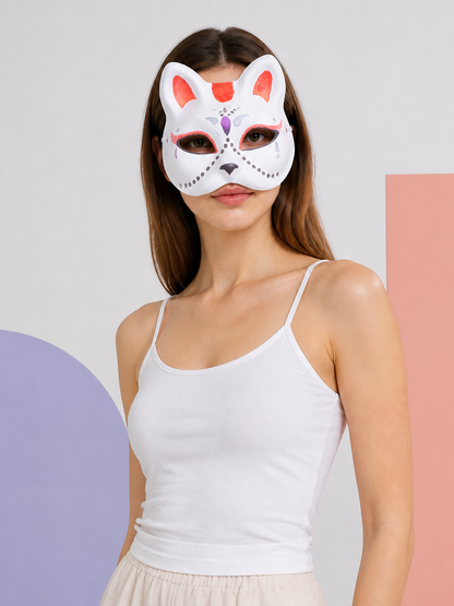 White Cat Carnival Mask for Halloween and Cosplay Costume Masks detail