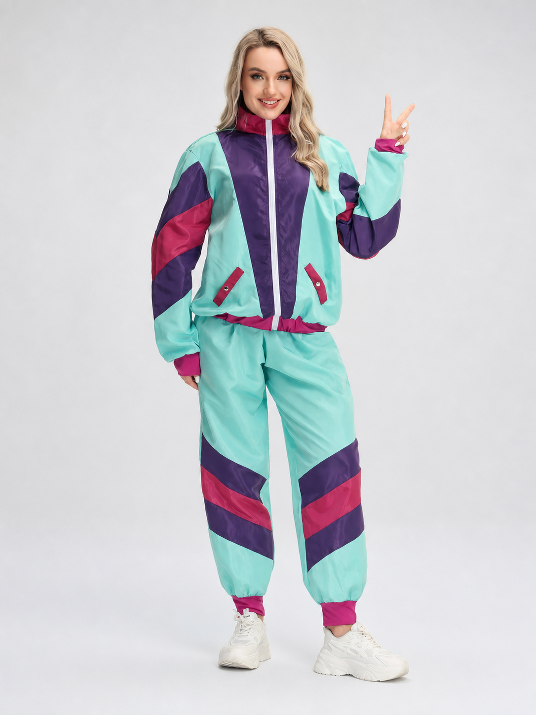 Colorful Jumpsuit with Stand Collar and Zipper