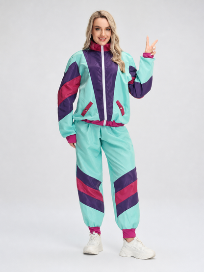 Colorful Jumpsuit with Stand Collar and Zipper