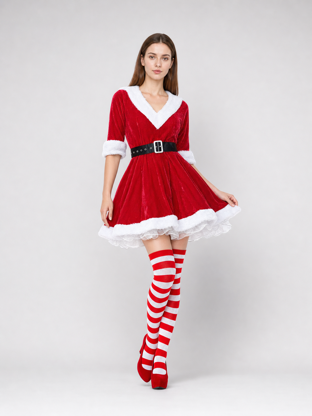 Christmas Santa dress costume with belt and stockings