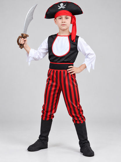 Kids' Pirate Costume with Black Hat and Vest