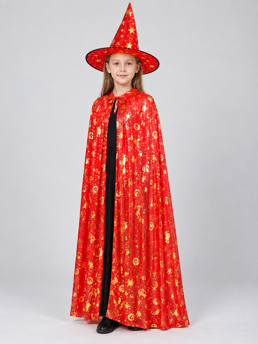 Carnival Costume: Red Cape and Hat with Print