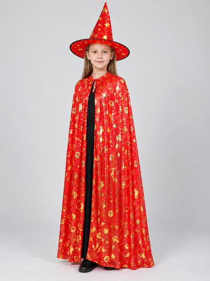 Carnival Costume: Red Cape and Hat with Print