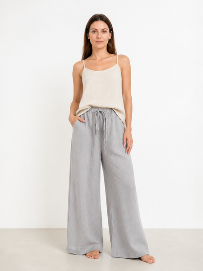 Gray wide-leg jeans with a drawstring and elastic waistband product detail
