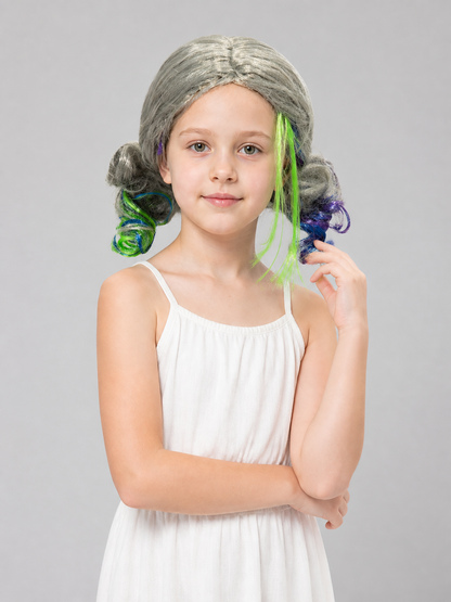 Gray Carnival Wig with Colored Strands for Cosplay