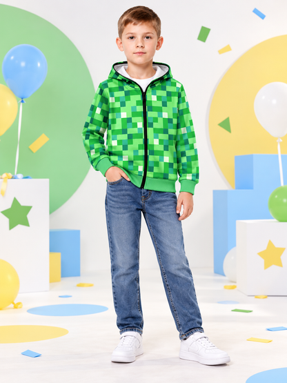 Kids' green zip-up hoodie, polyester