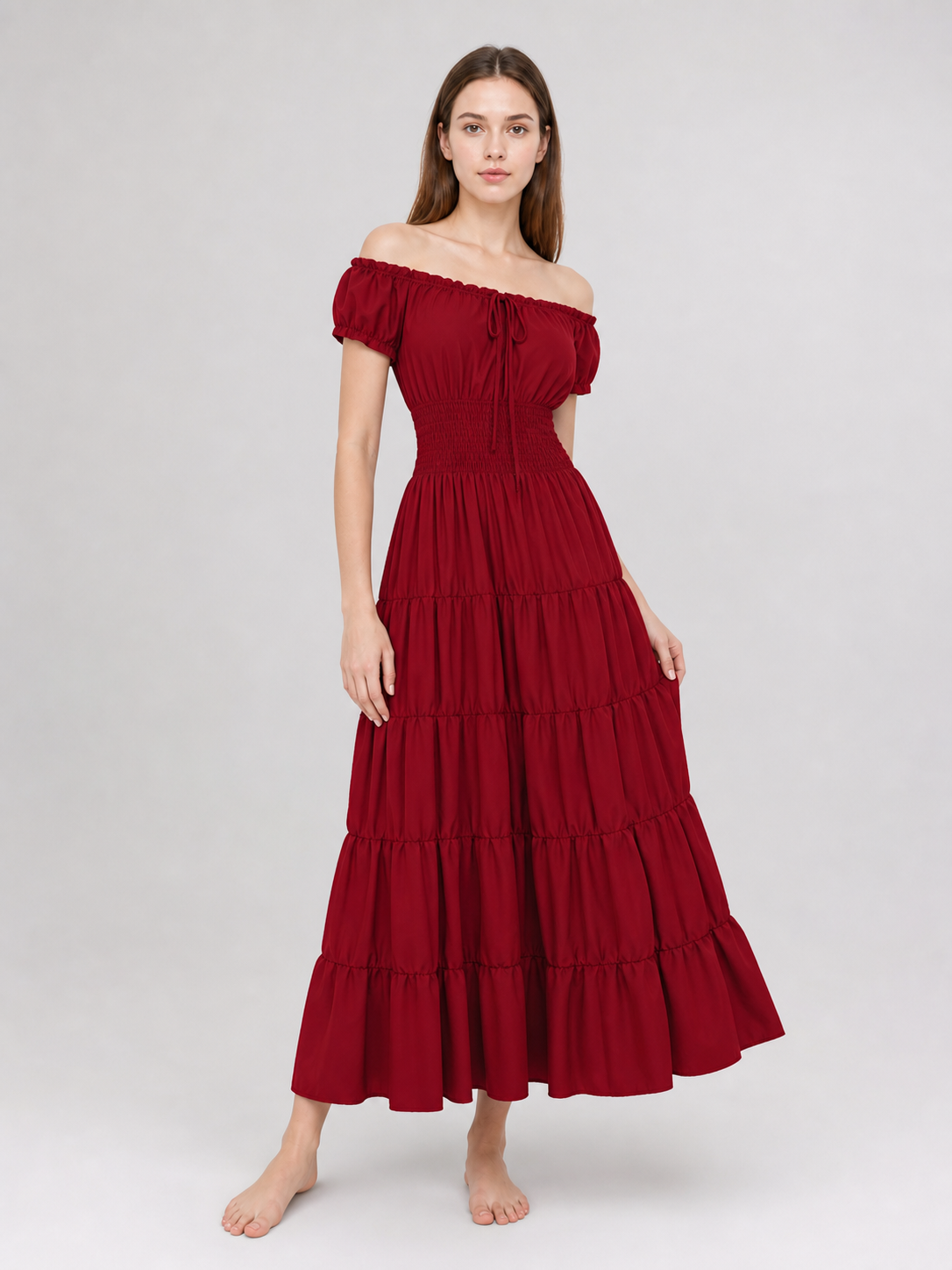 Medieval-Style Dress with a Tiered Skirt