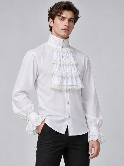 White Historical-Style Shirt with Lace Jabot