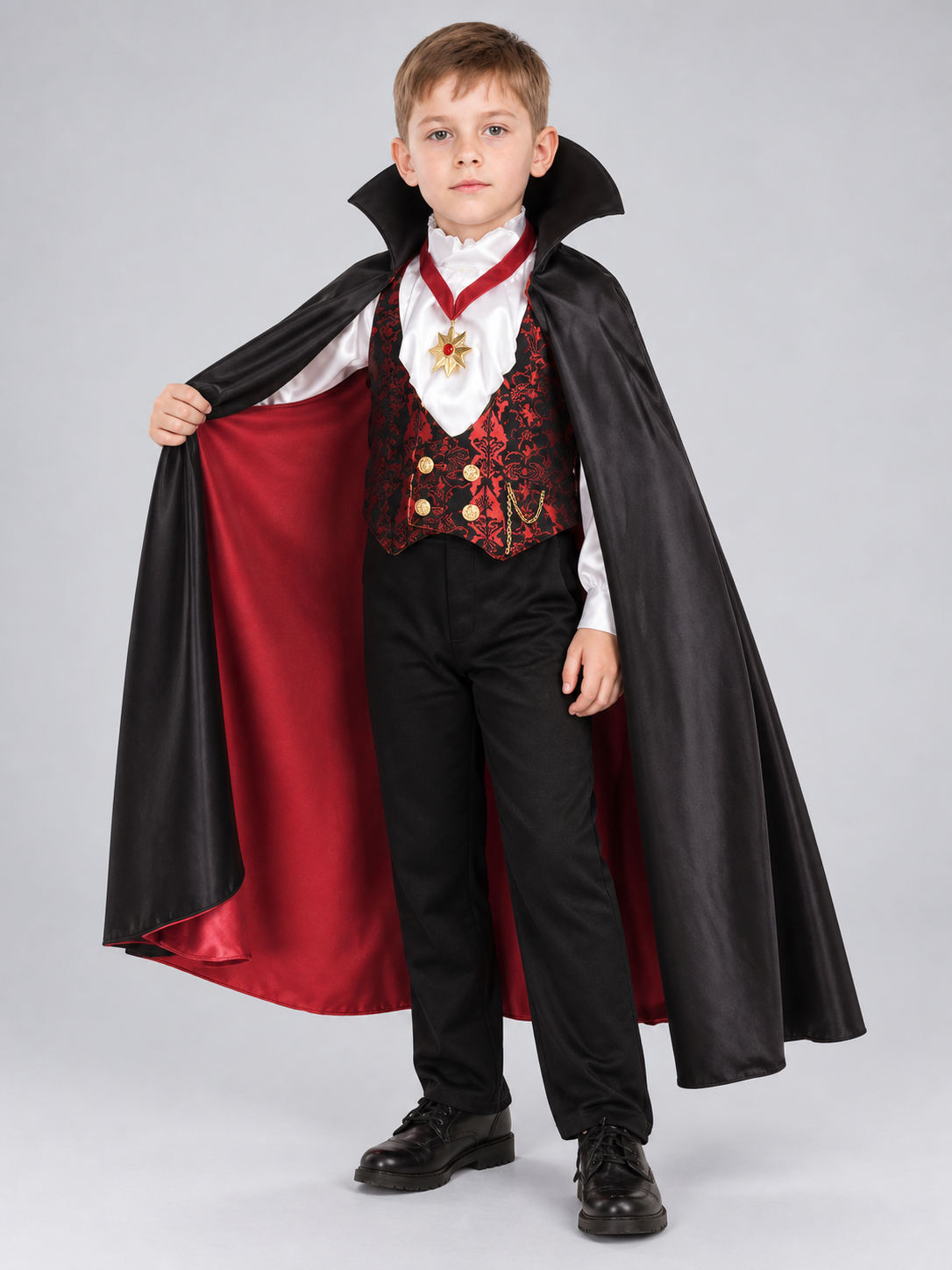 Vampire Costume with Cape, Jabot, and Vest