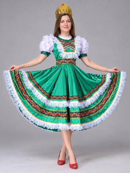 Russian Folk Dance Costume, Green, with Lace