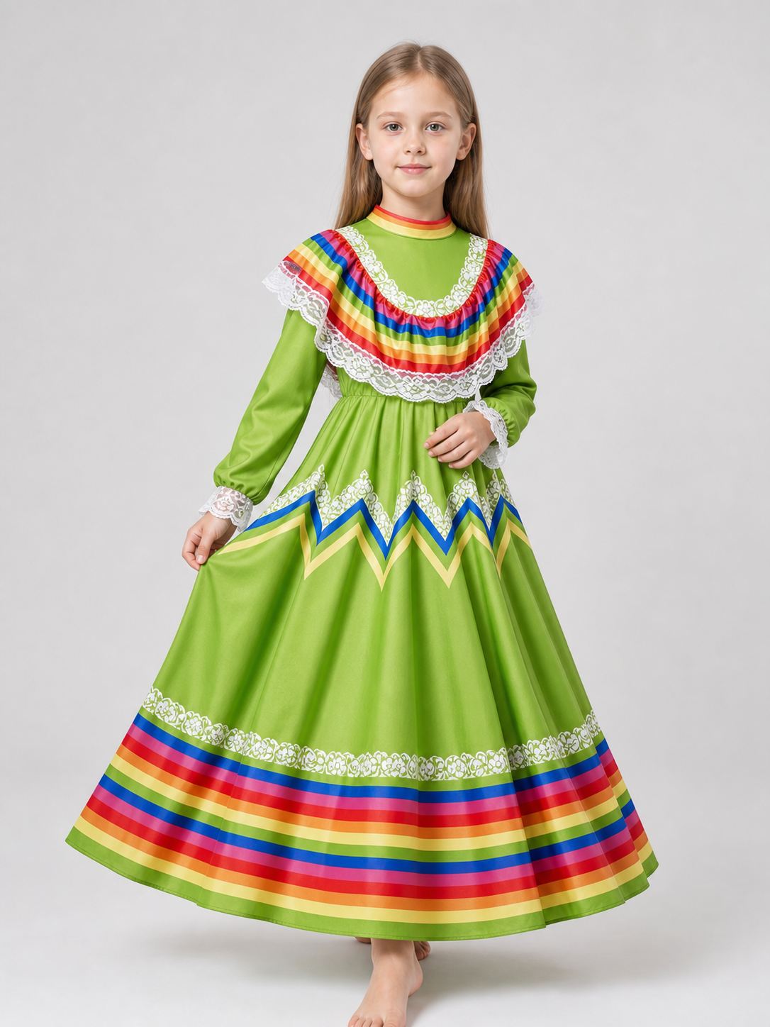 Folk Dress with Lace and a Bright Skirt
