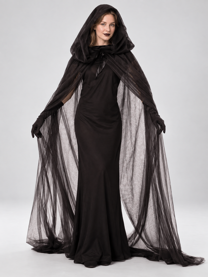 Black Ghost Carnival Costume with Hood and Dress