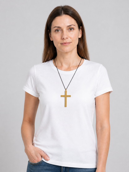 Gold Cross Pendant on a Black Cord for Cosplay Costumes detail