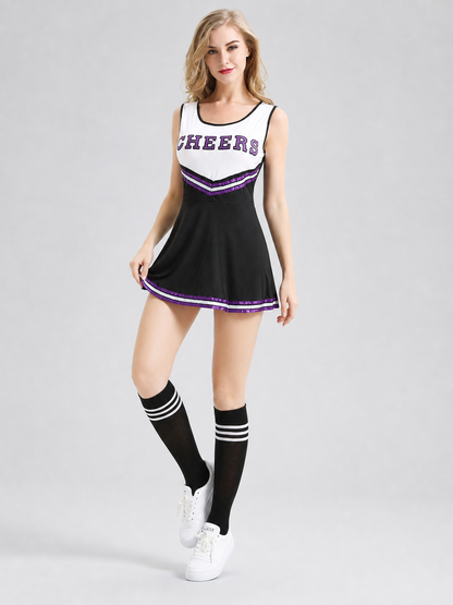 Cheerleading Costume with Dress, Bow, and Pom-Poms