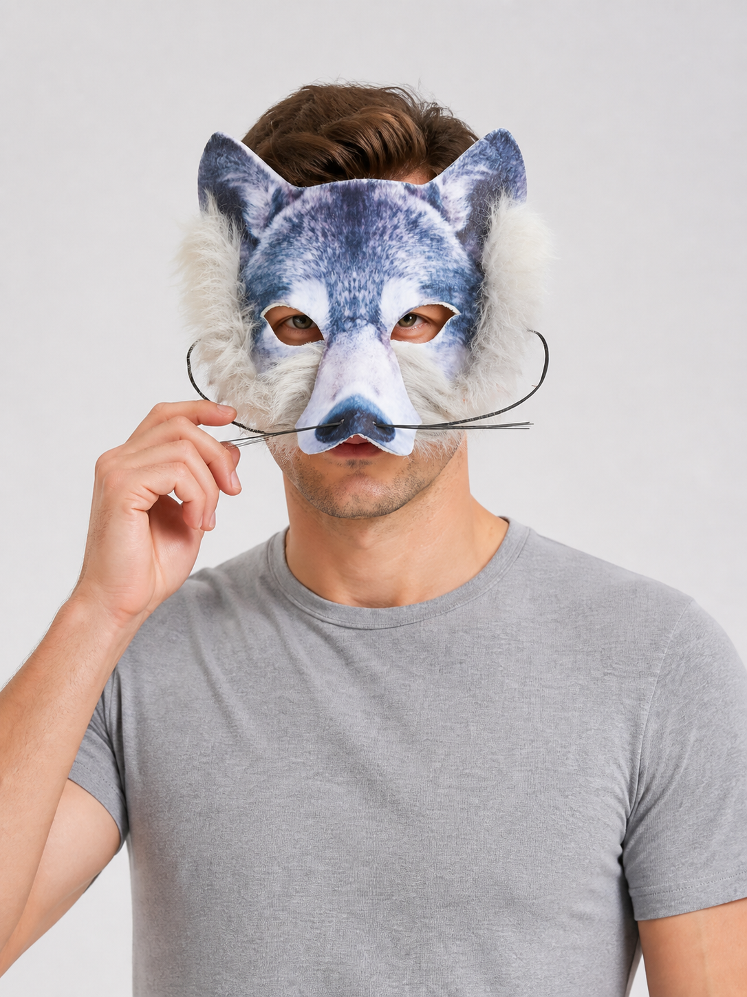 Gray-Blue Wolf Carnival Headpiece for Halloween Costume Headwear detail