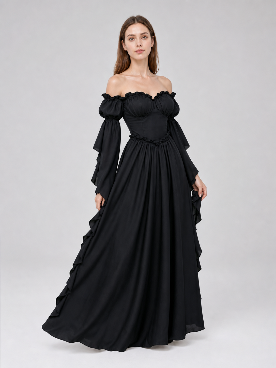Black Long Gothic Vintage-Style Dress