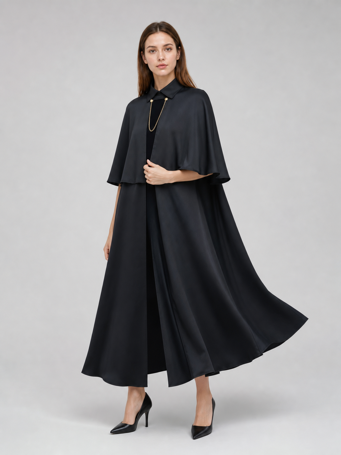 Black Gothic Cape with Chain for Cosplay