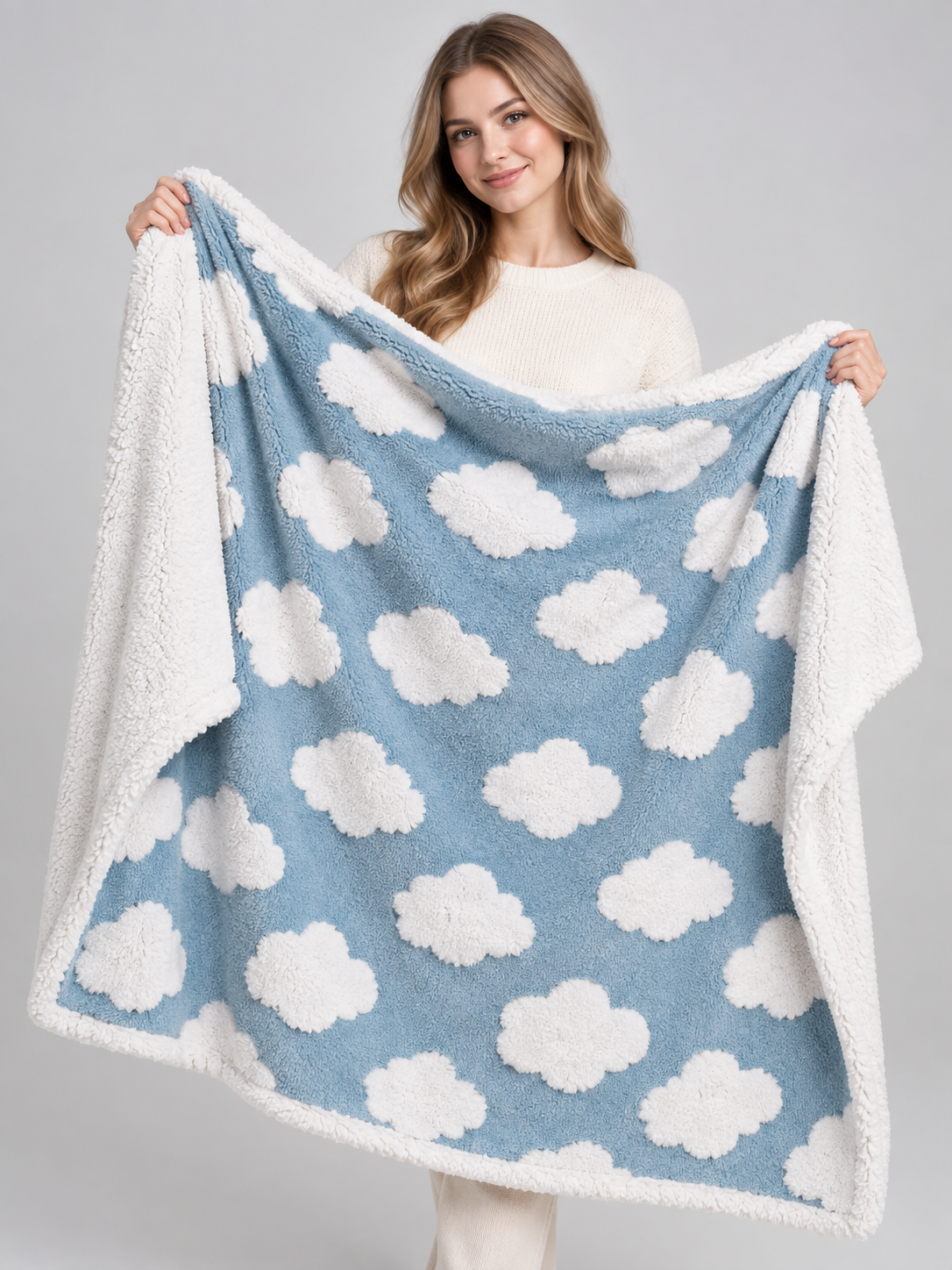 Blue Pet Blanket with White Clouds Wearable Blankets detail