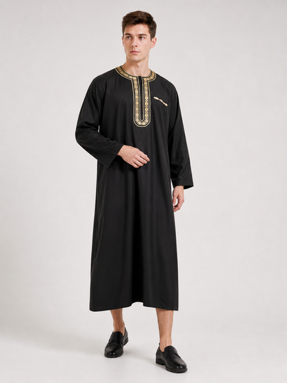 Long Robe with Gold Trim, Black
