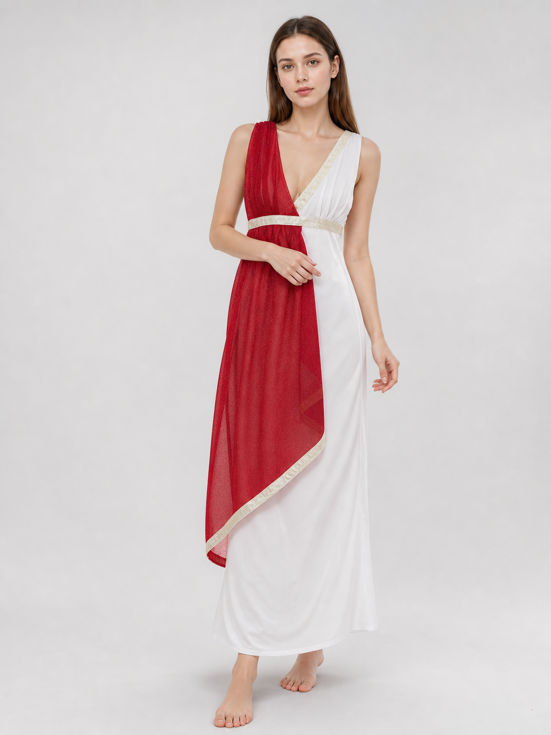 Halloween Greek Goddess Costume Dress on-model front view