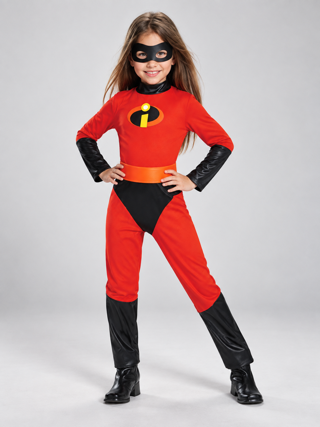 Kids' superhero carnival costume with mask and belt