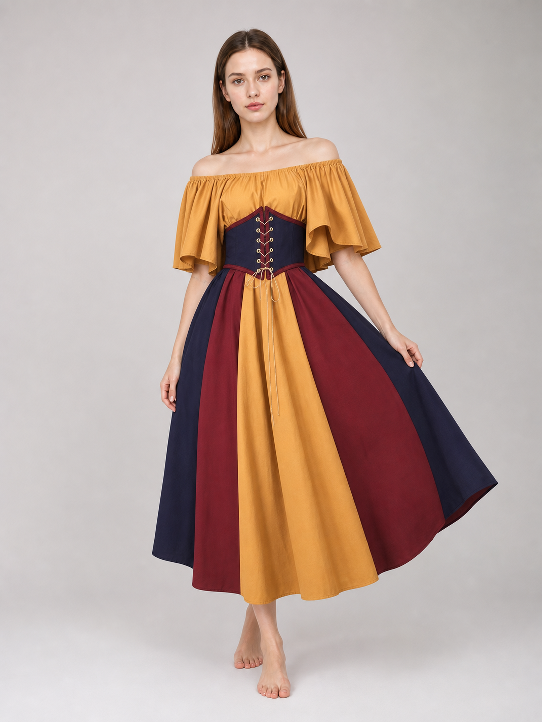 Medieval Dress with Corset Lacing and Sleeves