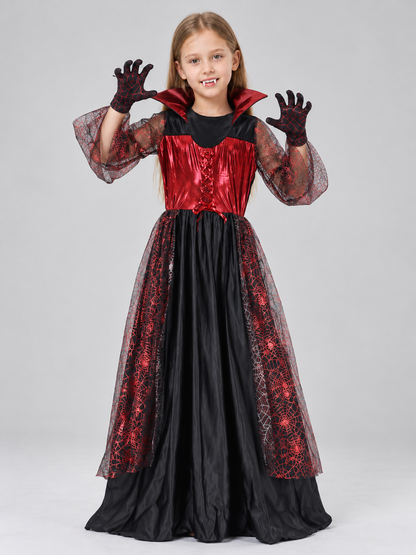 Kids' Vampire Costume Dress with Gloves and Fangs