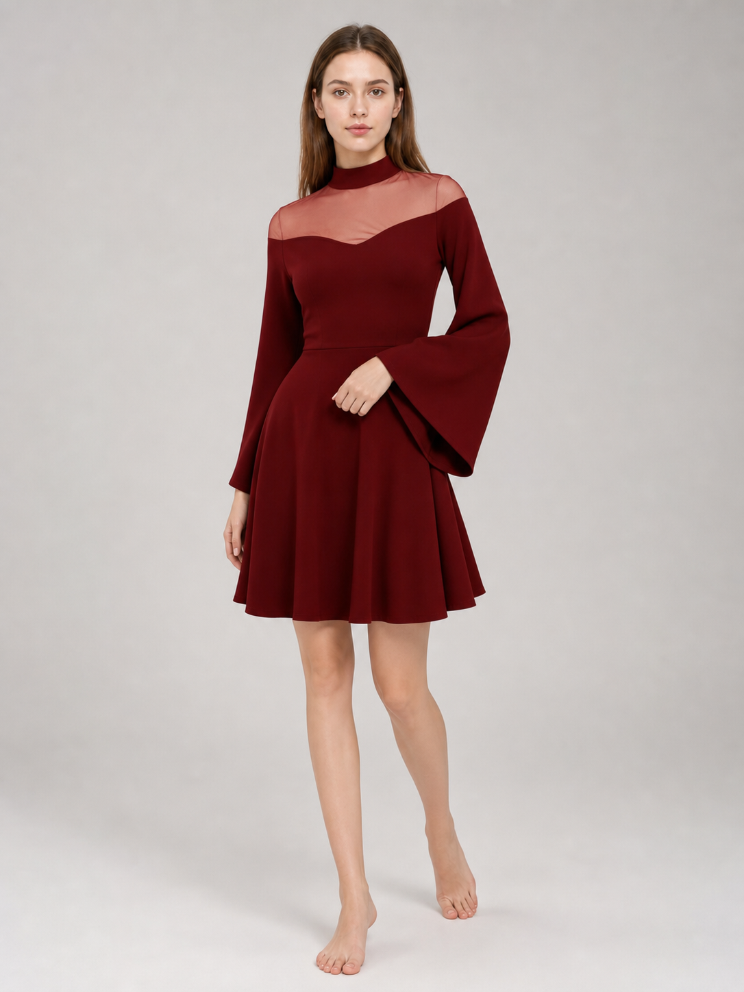 Cosplay Dress with Mesh and High Collar