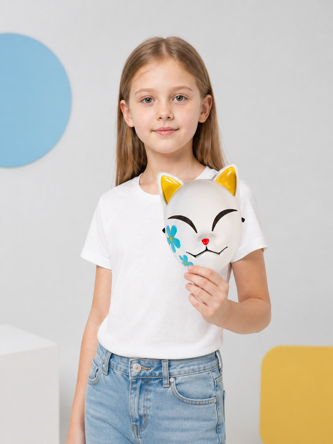 Halloween Cat Carnival Mask with Blue Flowers Costume Masks detail