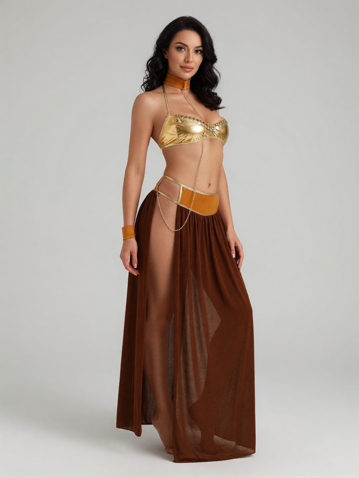 Cleopatra Costume with Chains and High Slit