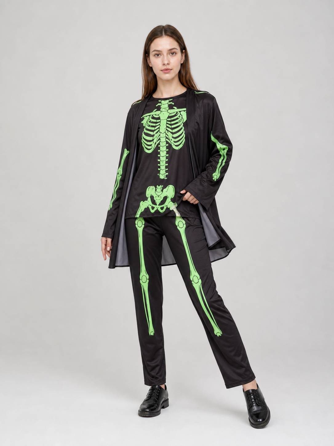 Skeleton Costume: Robe, Pants, and Hat for Halloween