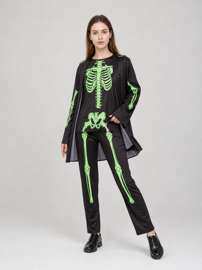 Skeleton Costume: Robe, Pants, and Hat for Halloween