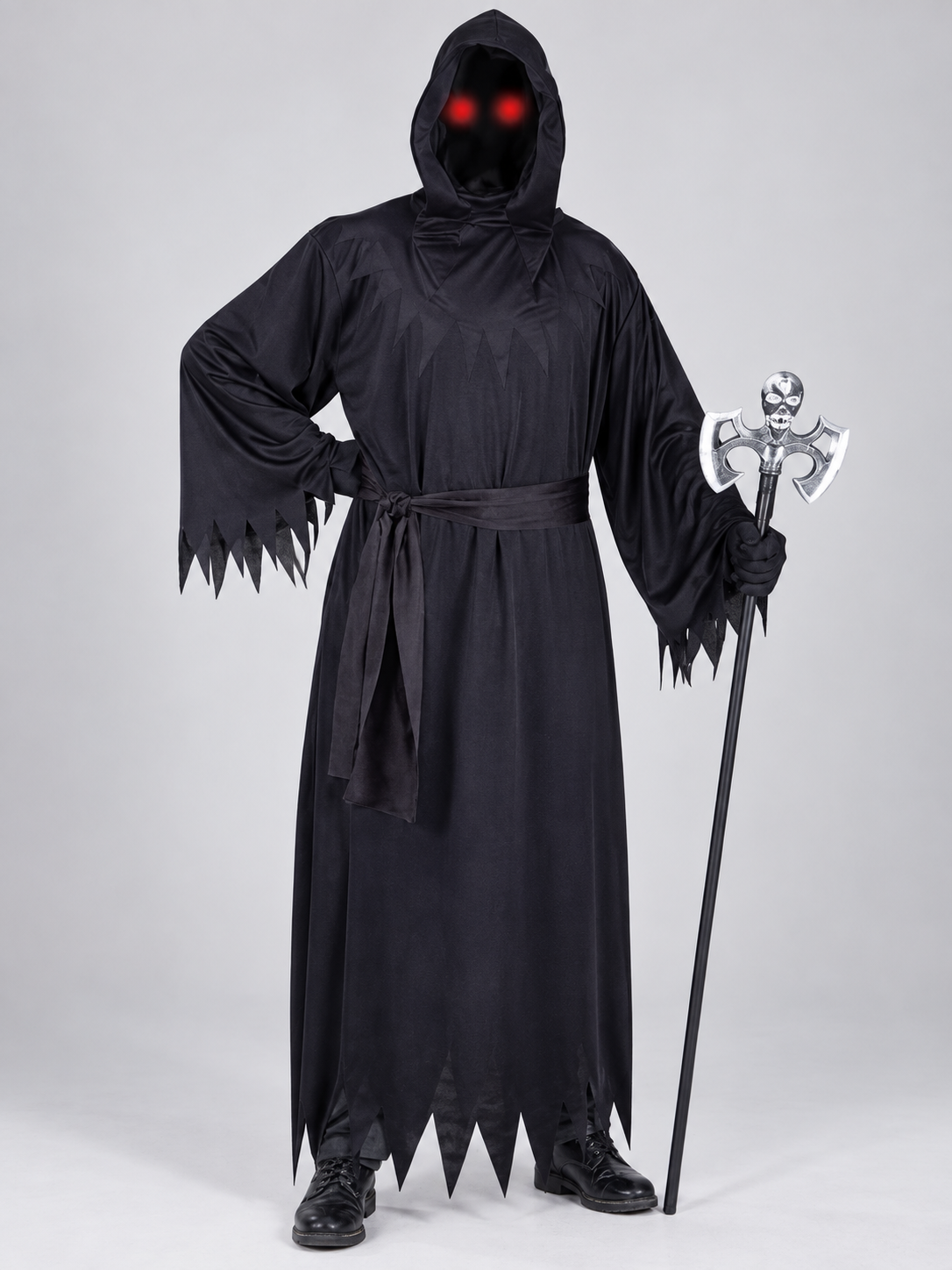 Vampire Halloween Costume with Hood and Belt, Black