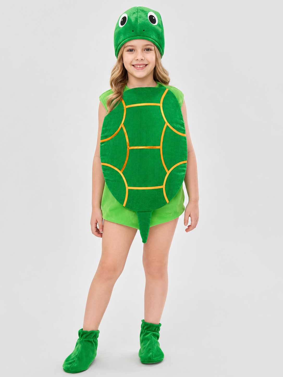 Turtle costume for performances, green jumpsuit