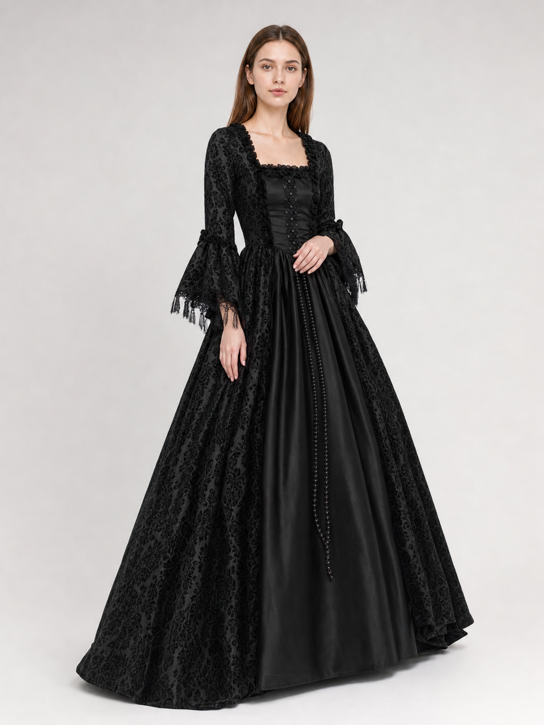 Gothic Victorian-style lace dress on-model front view
