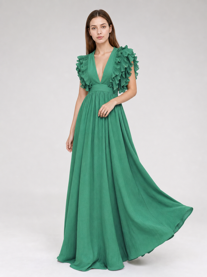 Emerald Green Maxi Dress with a V-Neckline