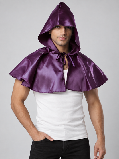 Purple Glossy Short Hooded Cape