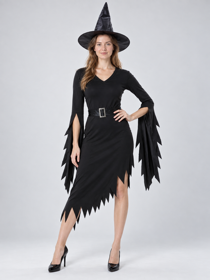 Witch Costume: Black Dress, Belt, Hat