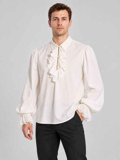 White Renaissance-Style Shirt with Jabot and Lace