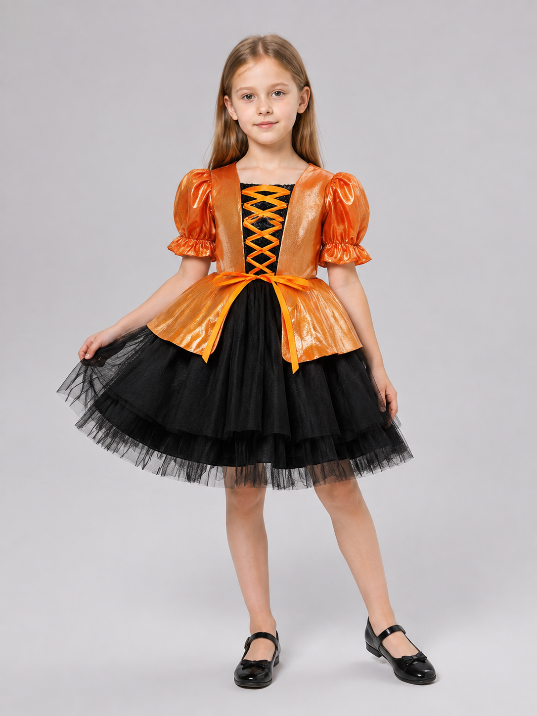 Children’s Black and Orange Witch Costume Dress product detail
