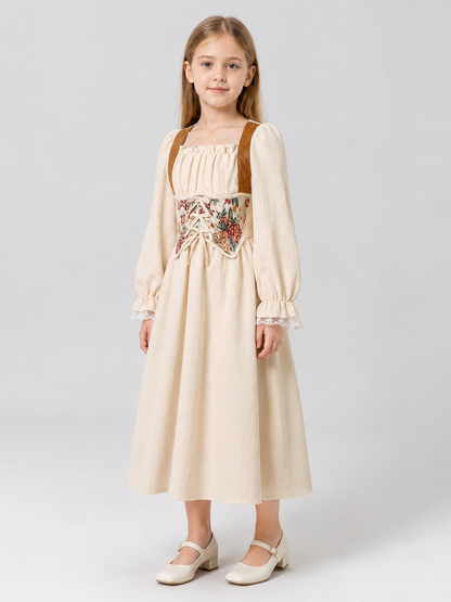 Girls’ Dress with Corset Panel and Puff Sleeves product detail
