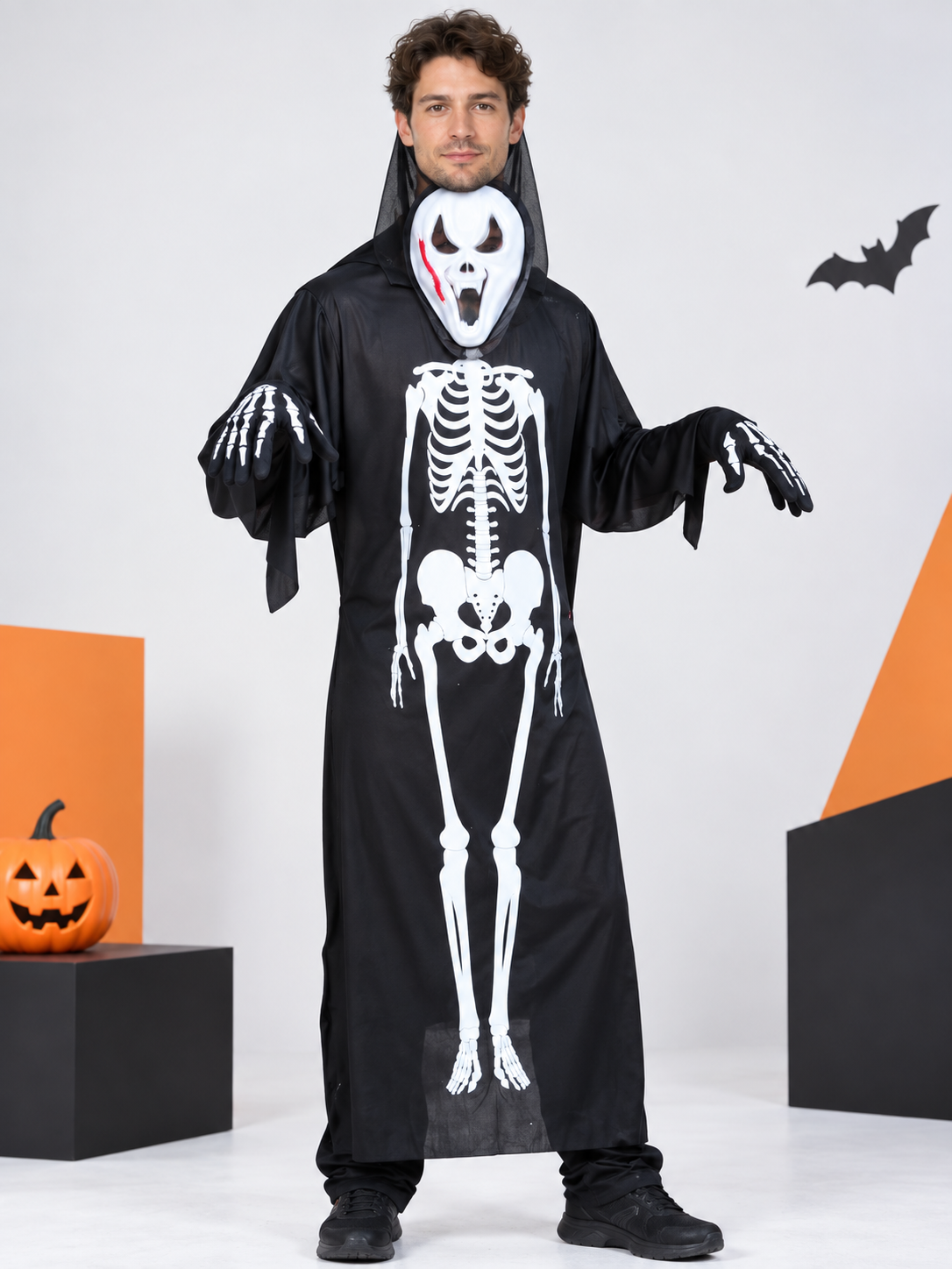 Skeleton Costume: Robe, Mask, Gloves