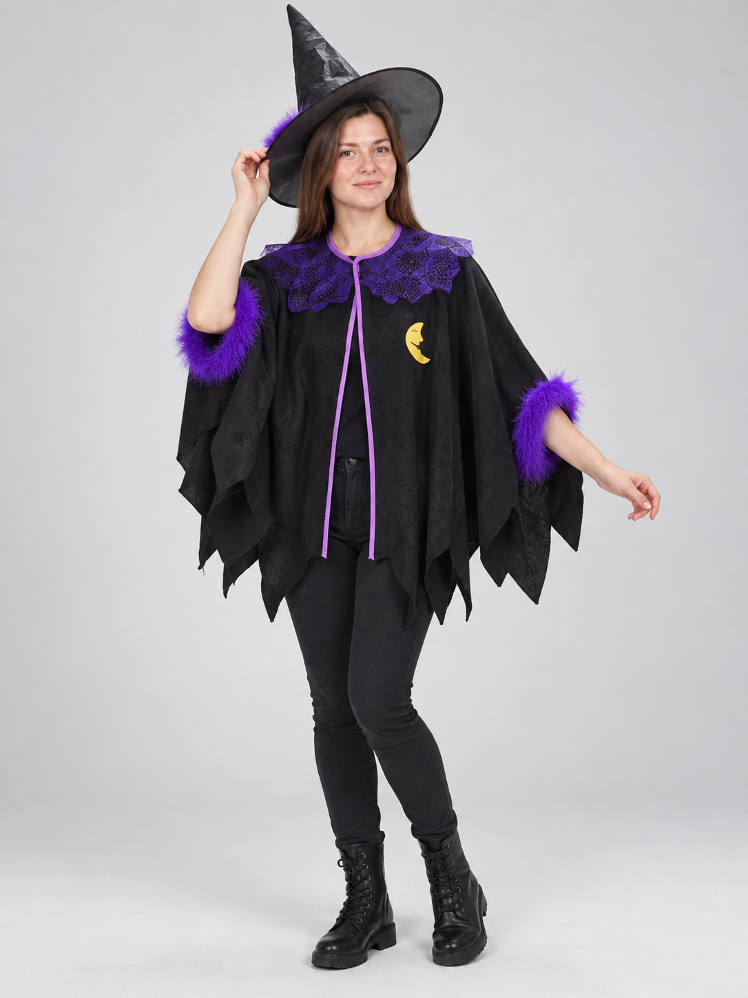 Witch Costume: Cloak and Hat, Black and Purple