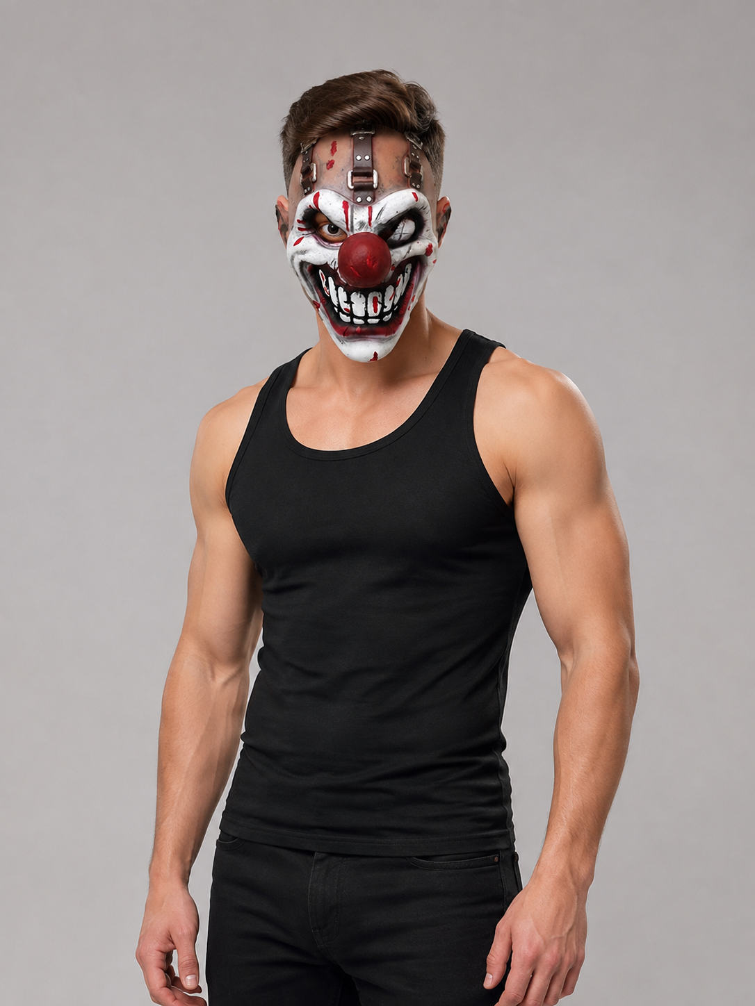 Full-face clown mask for cosplay with straps Costume Masks detail