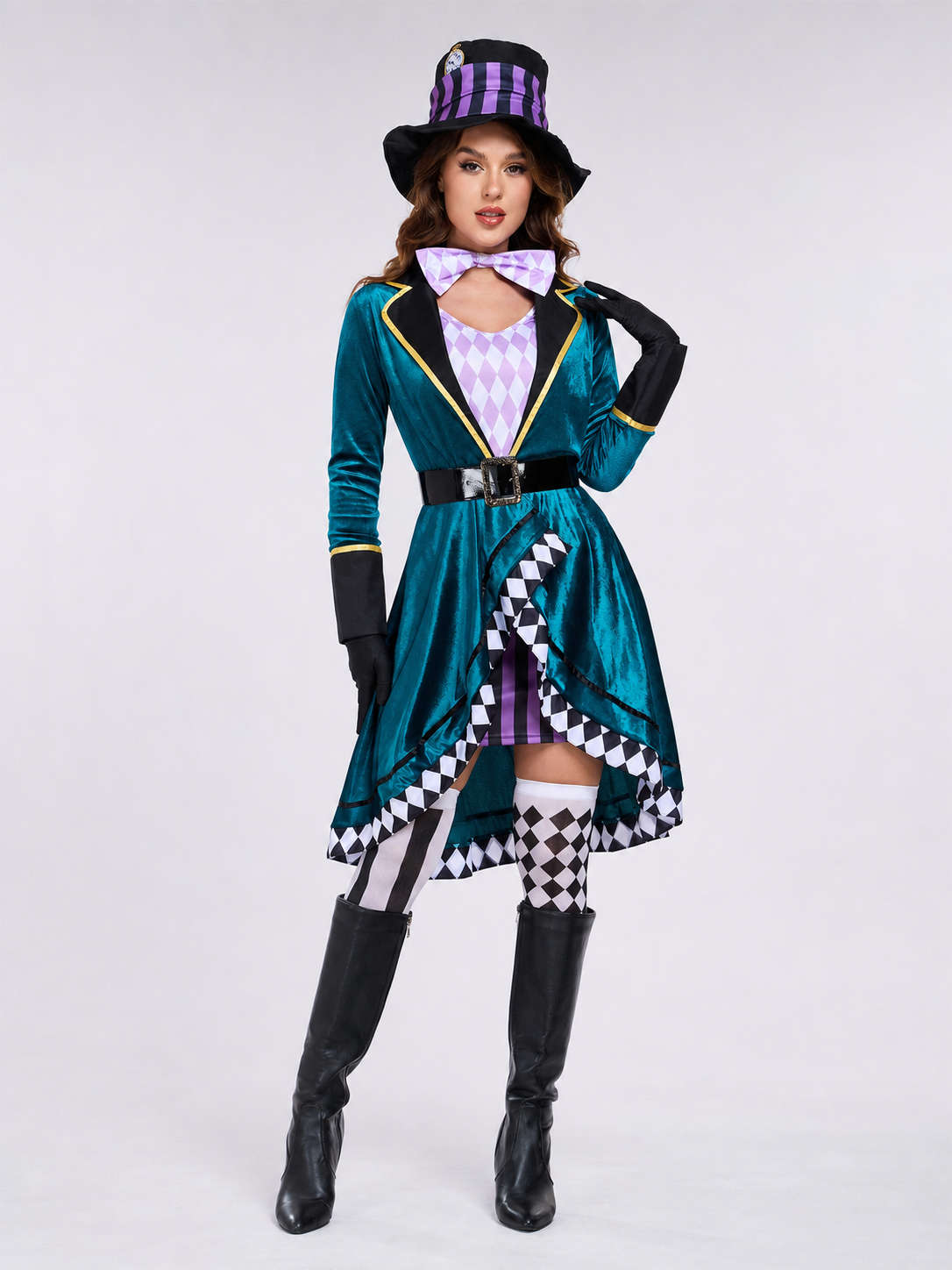 Stage Costume with an Asymmetrical Skirt and Top Hat